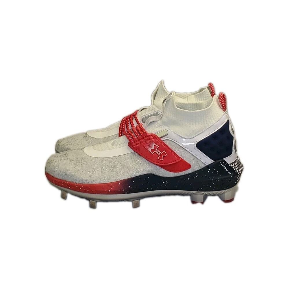 Under Armour Men Size 8 Harper 8 Low USA ST Baseball White Navy 3026590 100 Za3